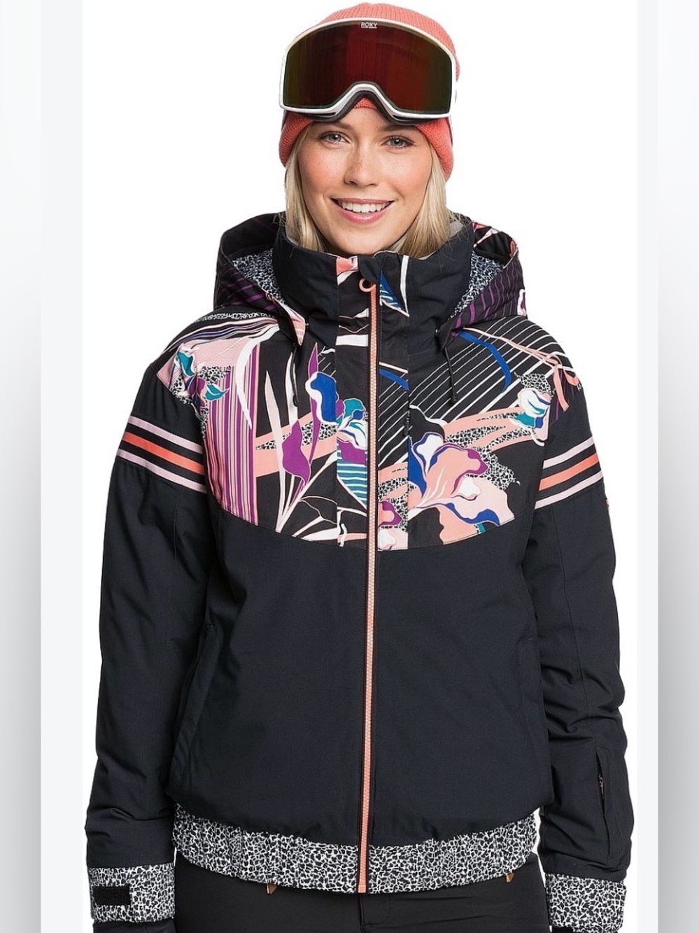 Roxy Pop Snow Meridian Jacket Black Pop Flowers Snowboarding/Ski Small